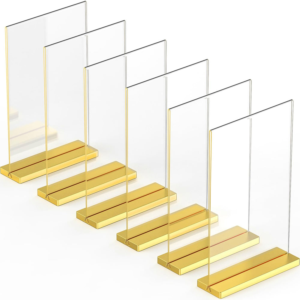 8.5x11 Luxurious Acrylic Gold Frames, 6 pack, Stunning Photo Displays, Enhance Your Event Ambience with Exquisite Gold Table Number Holders, Showcase Memories in Style with Elegant Gold Sign Holder