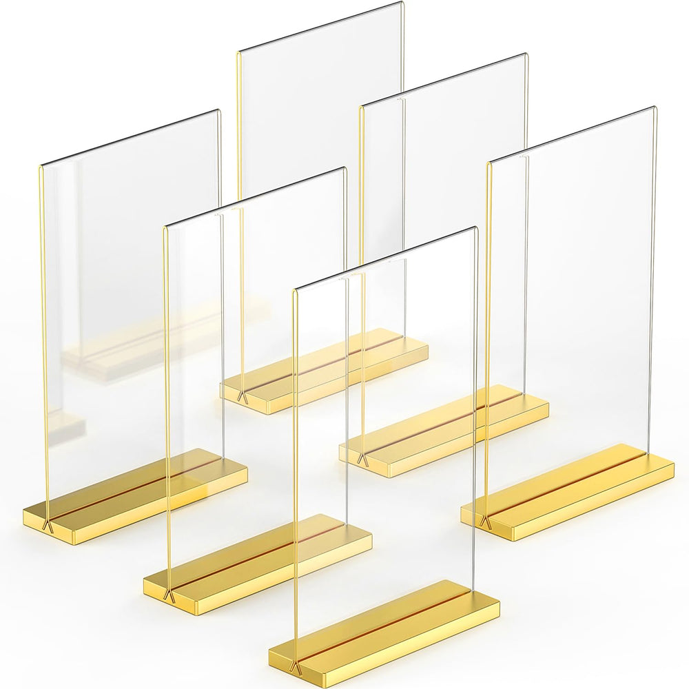5x7 Luxurious Acrylic Gold Frames, 6 pack, Stunning Photo Displays, Enhance Your Event Ambience with Exquisite Gold Table Number Holders, Showcase Memories in Style with Elegant Gold Sign Holder