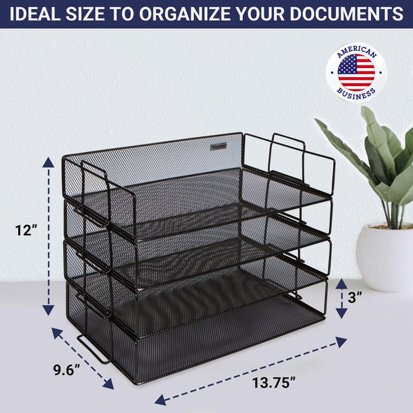 Stackable Paper Tray Desk Organizer � 4 Tier Metal Mesh Letter Organizers for Business, Home, School, Stores and More, Organize Files, Folders, Letters, Paper, Binders