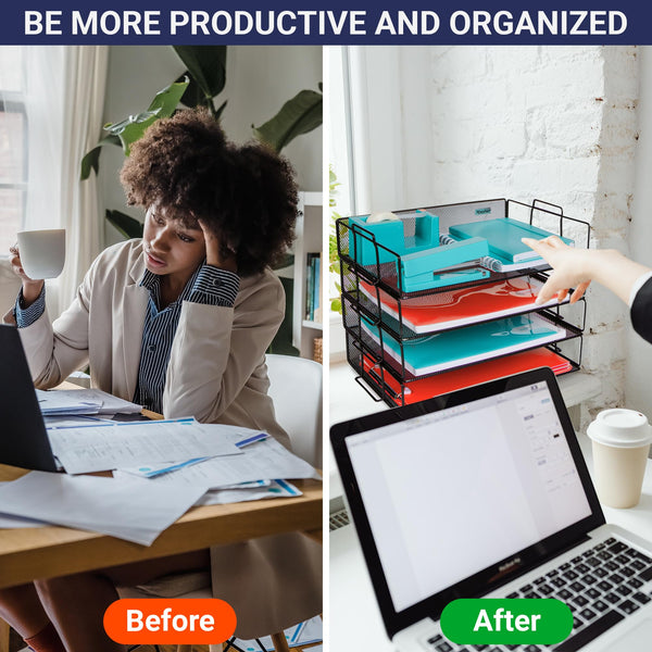 Stackable Paper Tray Desk Organizer � 4 Tier Metal Mesh Letter Organizers for Business, Home, School, Stores and More, Organize Files, Folders, Letters, Paper, Binders