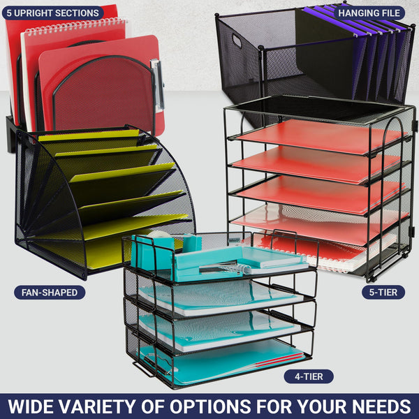 Stackable Paper Tray Desk Organizer � 4 Tier Metal Mesh Letter Organizers for Business, Home, School, Stores and More, Organize Files, Folders, Letters, Paper, Binders