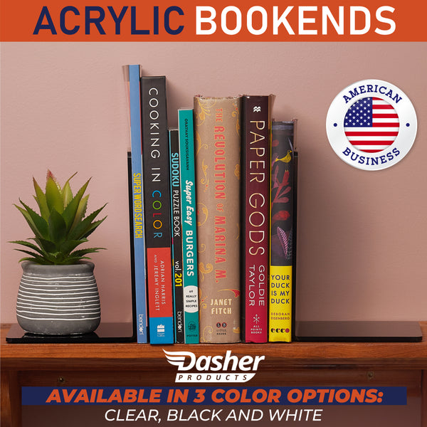 Acrylic Bookends, 2 Pairs of Clear Invisible Book Ends for Shelves, 4mm Heavy Duty Non Skid Book Holders for Books, Movies, DVDs, CDs, Video Games. Book Stopper for Home, Office, Library (Black)