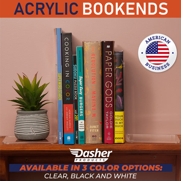 Acrylic Bookends, 2 Pairs of Clear Invisible Book Ends for Shelves, 4mm Heavy Duty Non Skid Book Holders for Books, Movies, DVDs, CDs, Video Games. Book Stopper for Home, Office, Library (Clear)