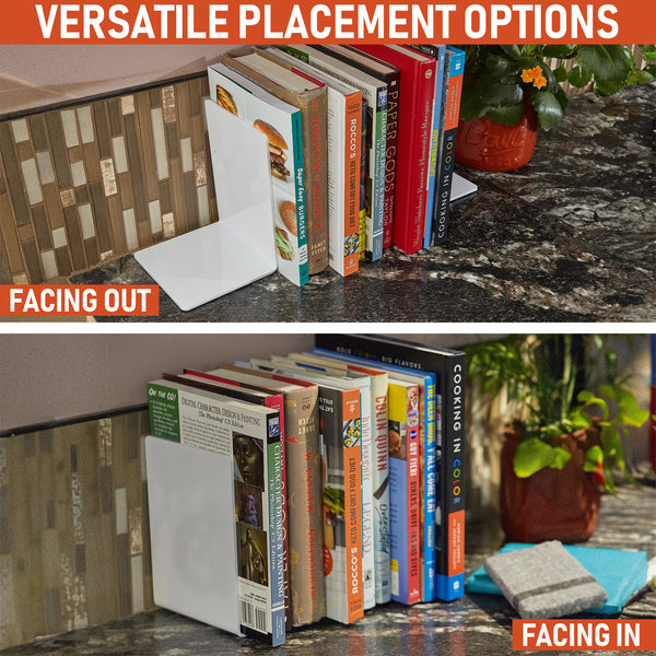 Acrylic Bookends, 2 Pairs of Clear Invisible Book Ends for Shelves, 4mm Heavy Duty Non Skid Book Holders for Books, Movies, DVDs, CDs, Video Games. Book Stopper for Home, Office, Library (White)