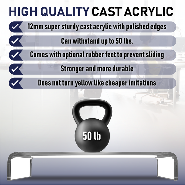 Acrylic Monitor Stand with Matching Pen Holder, 12mm Thick Clear Acrylic Monitor Riser, Laptop Stand for Home, Office, and Work. Computer Desk Riser with Keyboard Storage for LCD LED TV Screen (Clear)