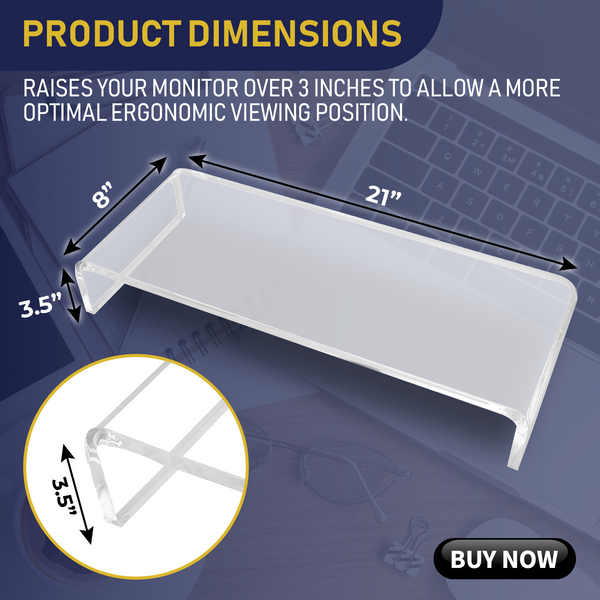 Acrylic Monitor Stand with Matching Pen Holder, 12mm Thick Clear Acrylic Monitor Riser, Laptop Stand for Home, Office, and Work. Computer Desk Riser with Keyboard Storage for LCD LED TV Screen (Clear)