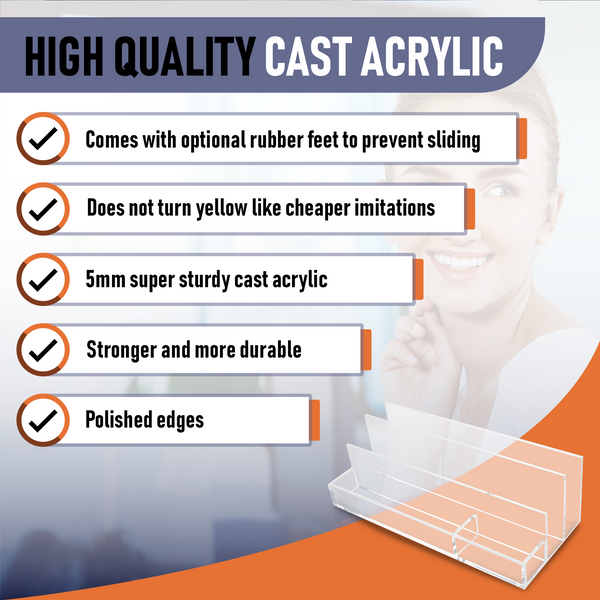 Acrylic Desk Organizer for Office Supplies and Desk Accessories, 12.5 x 5.5 x 4 and 5mm Acrylic Valet to Organize Documents, Files, Mail, Paper Clips, Sticky Notes, Tablet, and Other Storage (Clear)