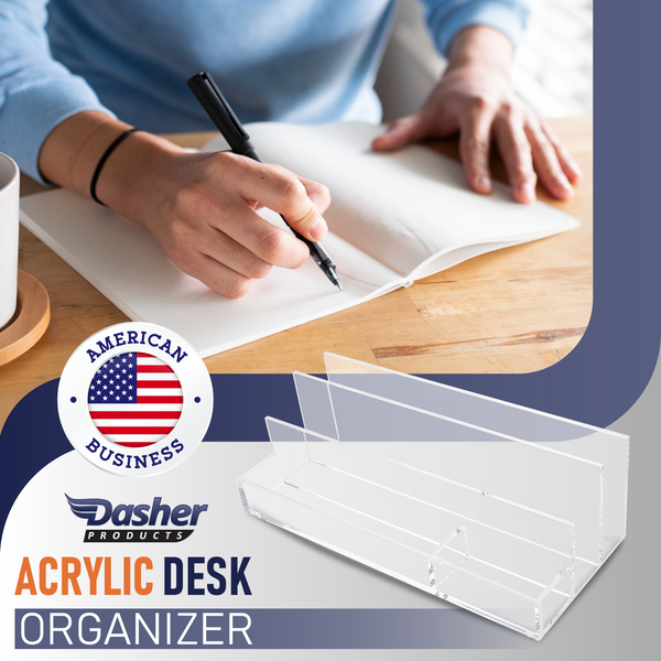 Acrylic Desk Organizer for Office Supplies and Desk Accessories, 12.5 x 5.5 x 4 and 5mm Acrylic Valet to Organize Documents, Files, Mail, Paper Clips, Sticky Notes, Tablet, and Other Storage (Clear)