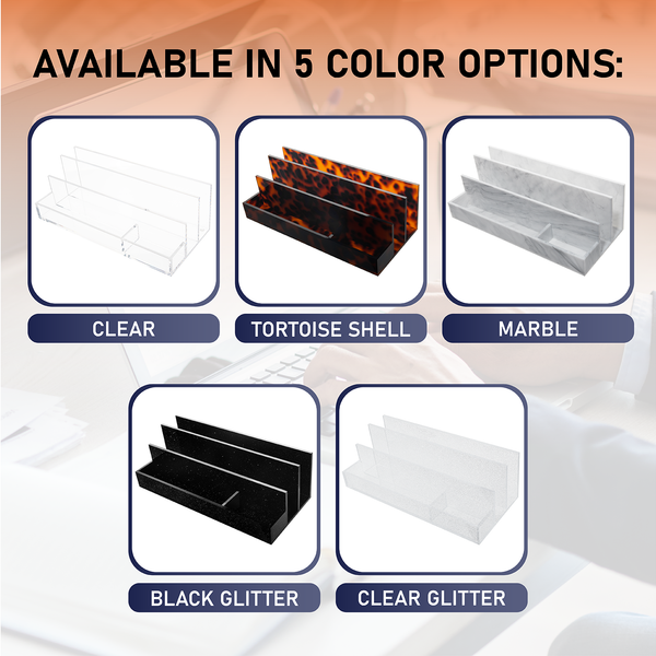 Acrylic Desk Organizer for Office Supplies and Desk Accessories, 12.5 x 5.5 x 4 and 5mm Acrylic Valet to Organize Documents, Files, Mail, Paper Clips, Sticky Notes, Tablet, and Other Storage (Clear)