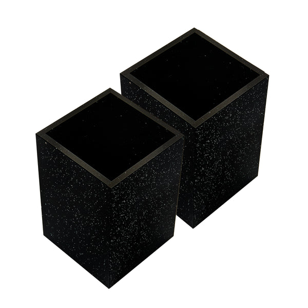 Acrylic Pen Holder Organizer Two Pack, 5mm Thick Clear Pencil Cup for Storing Office Supplies, Makeup Brush Accessories, Toothbrush, Hairbrush, Glasses, and More. Pencil Cup Organizer (Black Glitter)