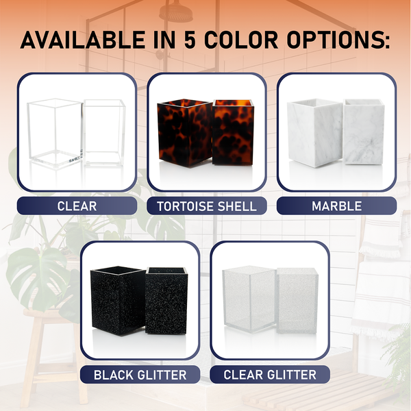 Acrylic Pen Holder Organizer Two Pack, 5mm Thick Clear Pencil Cup for Storing Office Supplies, Makeup Brush Accessories, Toothbrush, Hairbrush, Glasses, and More. Pencil Cup Organizer (Black Glitter)