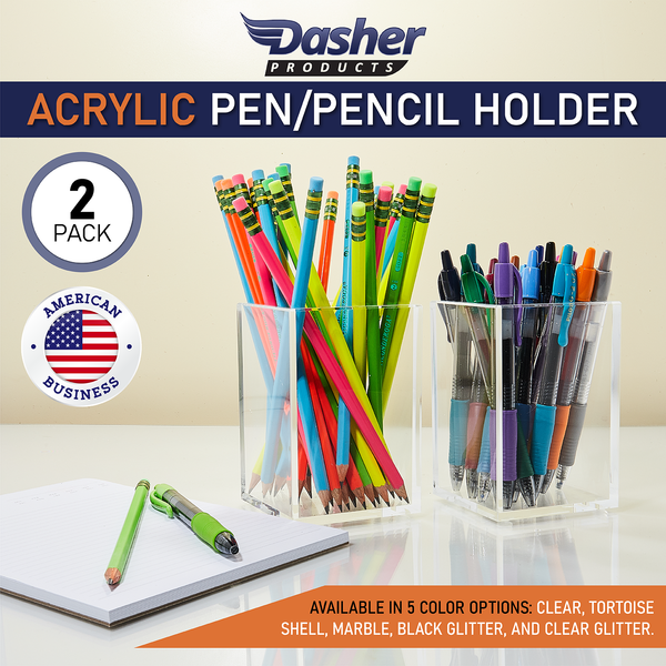 Acrylic Pen Holder Organizer Two Pack, 5mm Thick Clear Pencil Cup for Storing Office Supplies, Makeup Brush Accessories, Toothbrush, Hairbrush, Glasses, More. Pencil Cup Stationery Organizer (Clear)