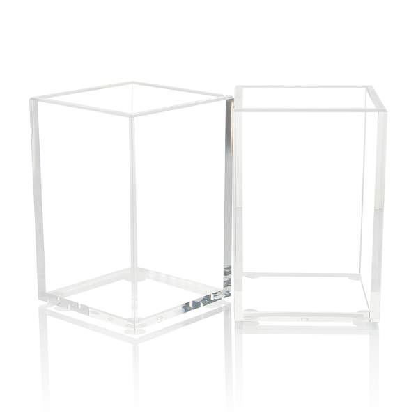 Acrylic Pen Holder Organizer Two Pack, 5mm Thick Clear Pencil Cup for Storing Office Supplies, Makeup Brush Accessories, Toothbrush, Hairbrush, Glasses, More. Pencil Cup Stationery Organizer (Clear)