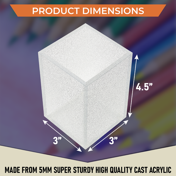 Acrylic Pen Holder Organizer Two Pack, 5mm Thick Clear Pencil Cup for Storing Office Supplies, Makeup Brush Accessories, Toothbrush, Hairbrush, Glasses, and More. Pencil Cup Organizer (Clear Glitter)