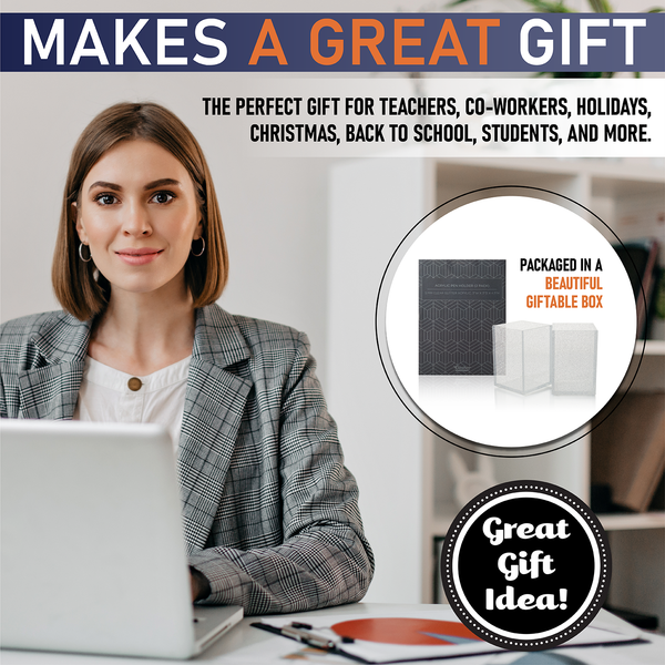 Acrylic Pen Holder Organizer Two Pack, 5mm Thick Clear Pencil Cup for Storing Office Supplies, Makeup Brush Accessories, Toothbrush, Hairbrush, Glasses, and More. Pencil Cup Organizer (Clear Glitter)