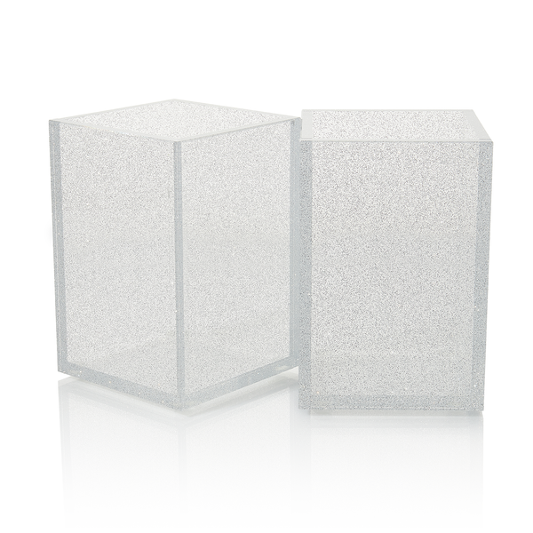 Acrylic Pen Holder Organizer Two Pack, 5mm Thick Clear Pencil Cup for Storing Office Supplies, Makeup Brush Accessories, Toothbrush, Hairbrush, Glasses, and More. Pencil Cup Organizer (Clear Glitter)