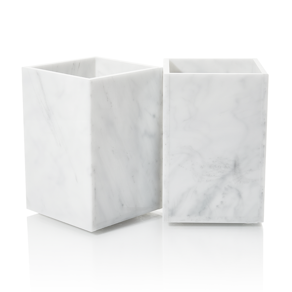 Acrylic Pen Holder Organizer Two Pack, 5mm Thick Clear Pencil Cup for Storing Office Supplies, Makeup Brush Accessories, Toothbrush, Hairbrush, Glasses, More. Pencil Cup Stationery Organizer (Marble)