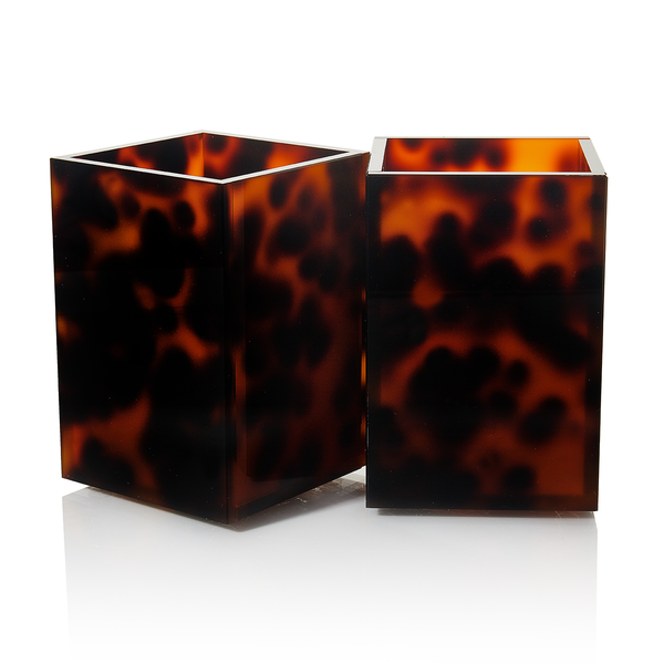 Acrylic Pen Holder Organizer Two Pack, 5mm Thick Clear Pencil Cup for Storing Office Supplies, Makeup Brush Accessories, Toothbrush, Hairbrush, Glasses, and More. Pencil Cup Organizer (Tortoise Shell)