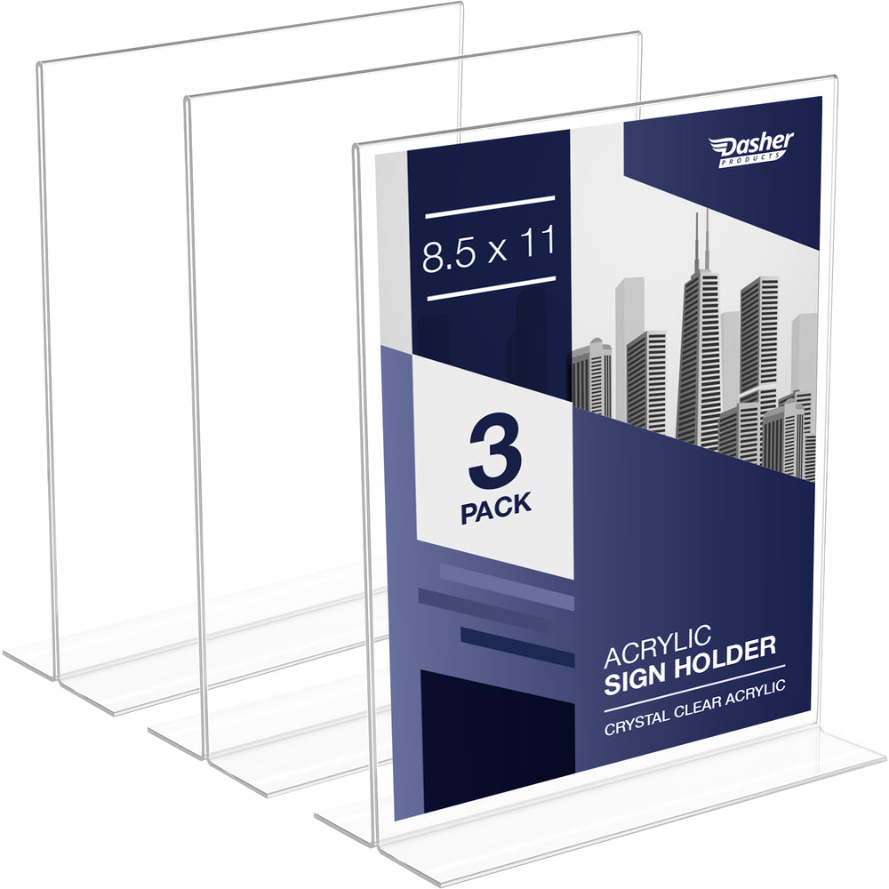 Acrylic Sign Holder 8.5 x 11 - Acrylic T Shape Table Top Display Stand, Double Sided, Bottom Load, Portrait Style Menu Ad Frame. Perfect for Restaurants, Promotions, Photo Frames, Classroom (3 Pack)