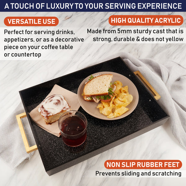 Acrylic Serving Tray with Gold Handles, 16