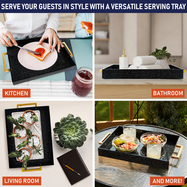 Acrylic Serving Tray with Gold Handles, 16