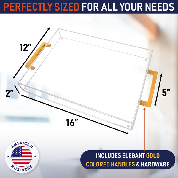 Acrylic Serving Tray with Gold Handles, 16
