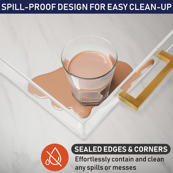 Acrylic Serving Tray with Gold Handles, 16