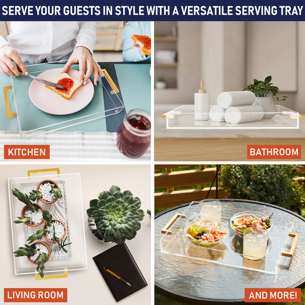 Acrylic Serving Tray with Gold Handles, 16