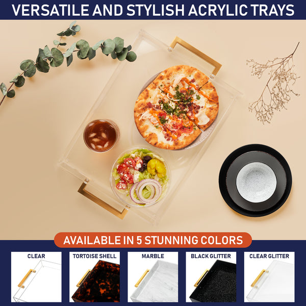 Acrylic Serving Tray with Gold Handles, 16