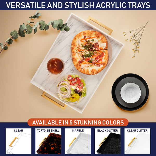 Acrylic Serving Tray with Gold Handles, 16