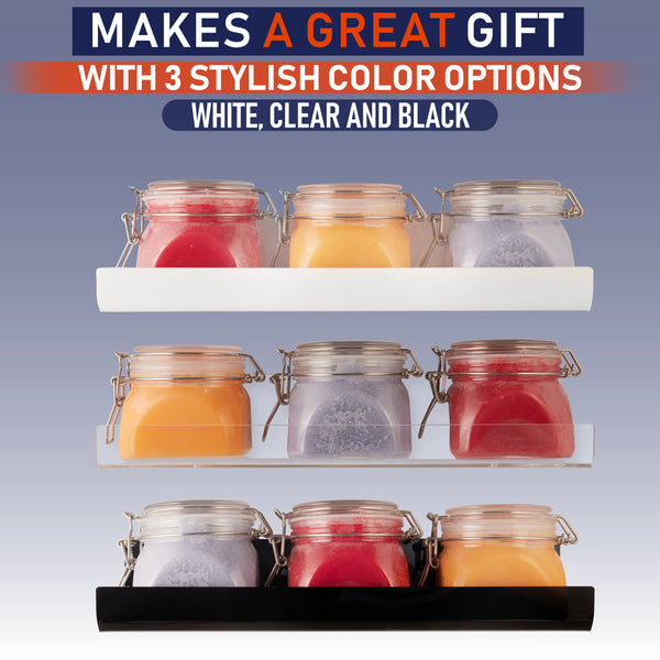 Clear Acrylic Floating Wall Shelves, Two Pack, 15 Inch Wall Bookshelf for Kids, 5 mm Acrylic Shelves for Kitchen, Shower, Nursery. Spice Rack, Display Organizer, Bathroom Storage Shelves (Black)