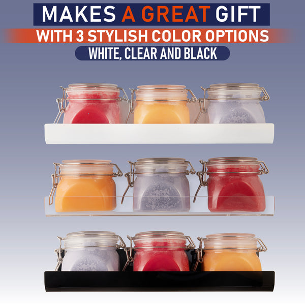 Clear Acrylic Floating Wall Shelves, Two Pack, 15 Inch Wall Bookshelf for Kids, 5 mm Acrylic Shelves for Kitchen, Shower, Nursery. Spice Rack, Display Organizer, Bathroom Storage Shelves (Clear)