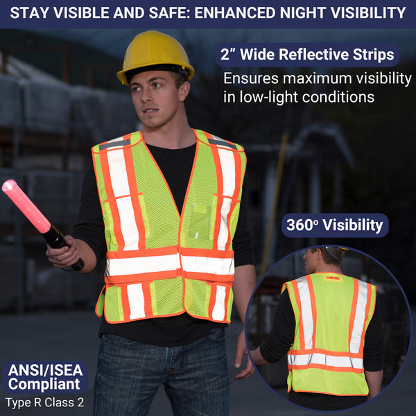 High Visibility Safety Vest – ANSI Class 2 Breakaway Vest with 5 Pockets, Yellow with Adjustable Hook and Loop Closure, Hi Vis Breathable Mesh, Heavy Duty Work Wear for Men or Women, 3 Pack (Medium/Large)