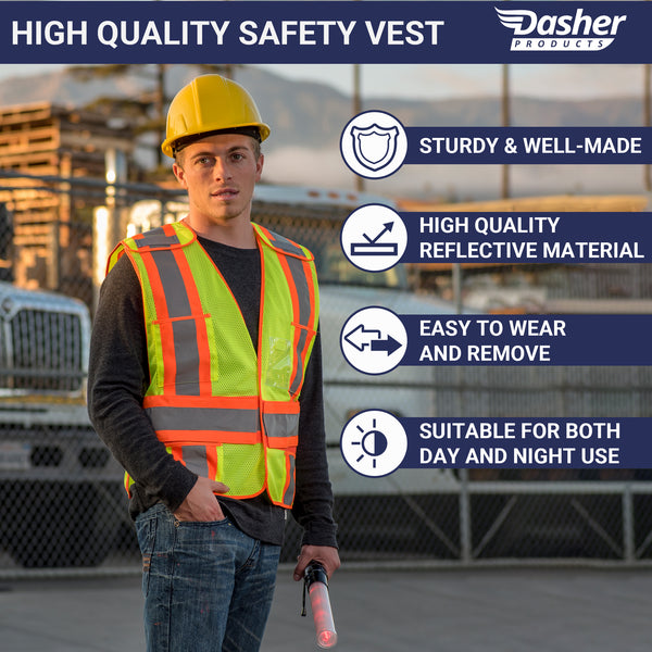 High Visibility Safety Vest – ANSI Class 2 Breakaway Vest with 5 Pockets, Yellow with Adjustable Hook and Loop Closure, Hi Vis Breathable Mesh, Heavy Duty Work Wear for Men or Women, 3 Pack (Medium/Large)