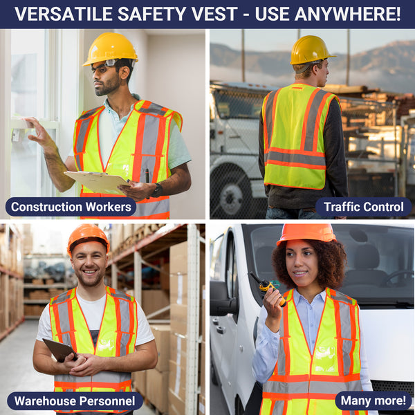High Visibility Safety Vest – ANSI Class 2 Breakaway Vest with 5 Pockets, Yellow with Adjustable Hook and Loop Closure, Hi Vis Breathable Mesh, Heavy Duty Work Wear for Men or Women, 3 Pack (Medium/Large)