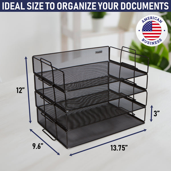 Stackable Paper Tray Desk Organizer – 4 Tier Metal Mesh Letter Organizers for Business, Home, School, Stores and More, Organize Files, Folders, Letters, Paper, Binders