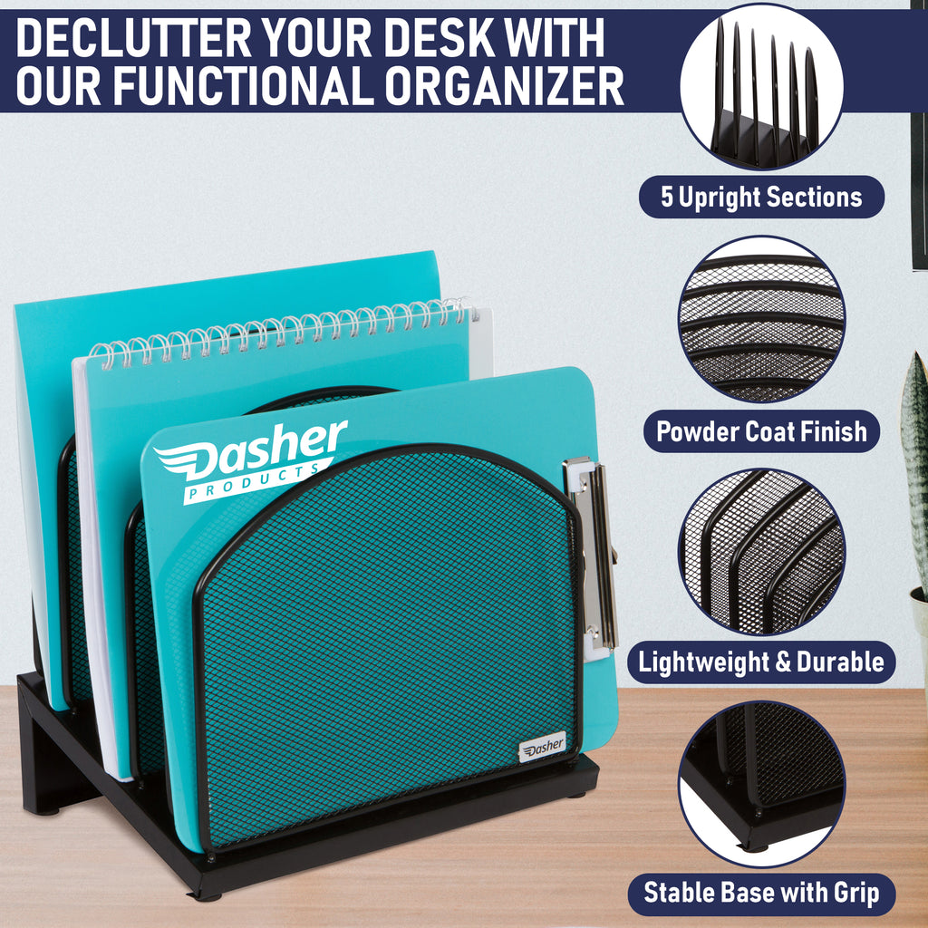 Inclined File Organizer Door Mindspace, 5 Section Desktop Document Sorter | The Mesh Collection ZILVER