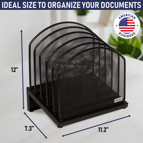 Inclined File Sorter Desk Organizer - File Rack with 5 Upright Sections for Files, Binders, Folders, Clipboards, and More. Desktop Organization for Home, Office, School, and Store