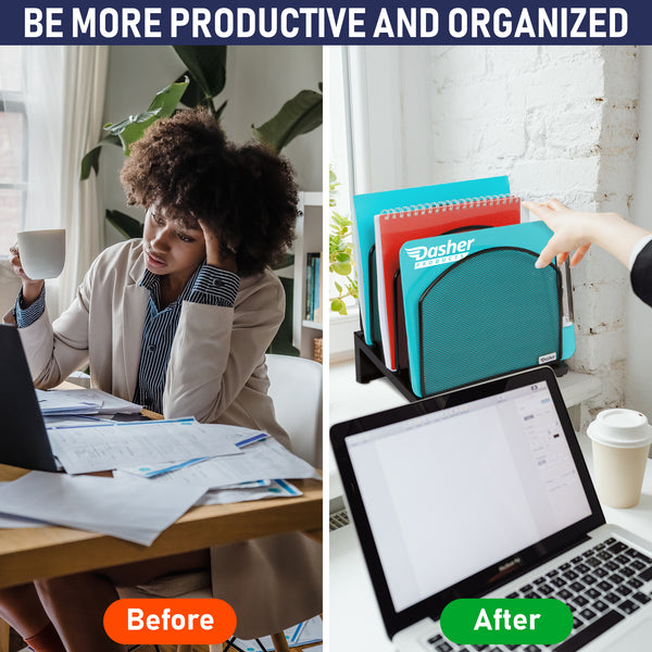 Inclined File Sorter Desk Organizer - File Rack with 5 Upright Sections for Files, Binders, Folders, Clipboards, and More. Desktop Organization for Home, Office, School, and Store