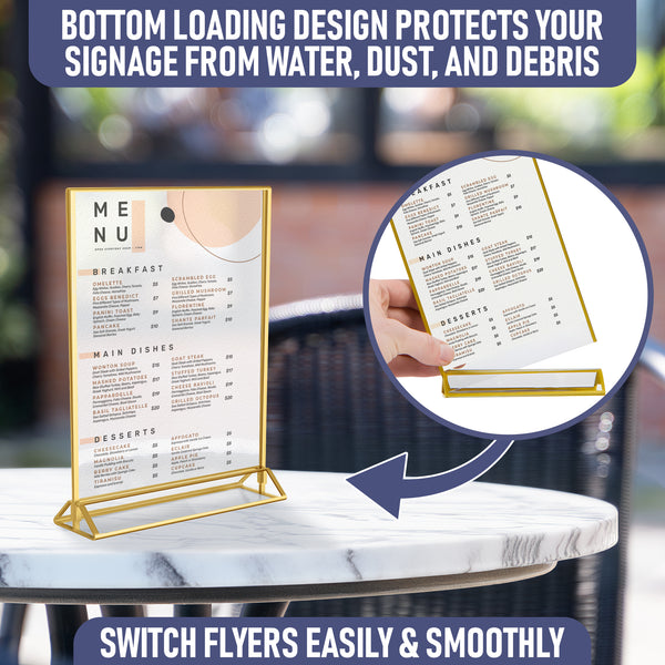 Gold Picture Frames Double Sided - 6 Pack - 5x7 Acrylic Gold Table Number Holders, Clear Easel Table Stands for Signs, Gold Frames for Wedding Table Numbers, Menu Holder, Photo Frame