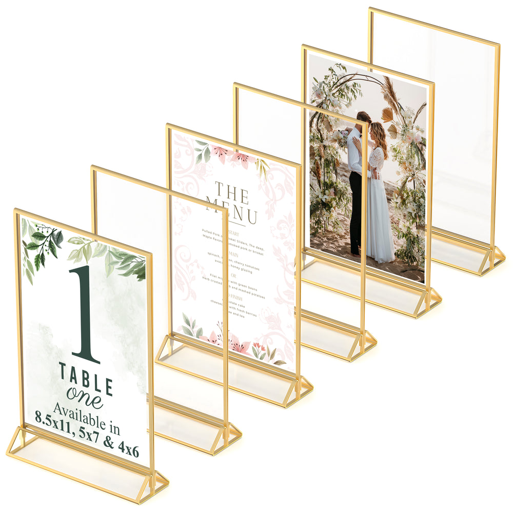 Gold Picture Frames Double Sided - 6 Pack - 8.5x11 Acrylic Gold Table Number Holders, Clear Easel Table Stands for Signs, Gold Frames for Wedding Table Numbers, Menu Holder, Photo Frame