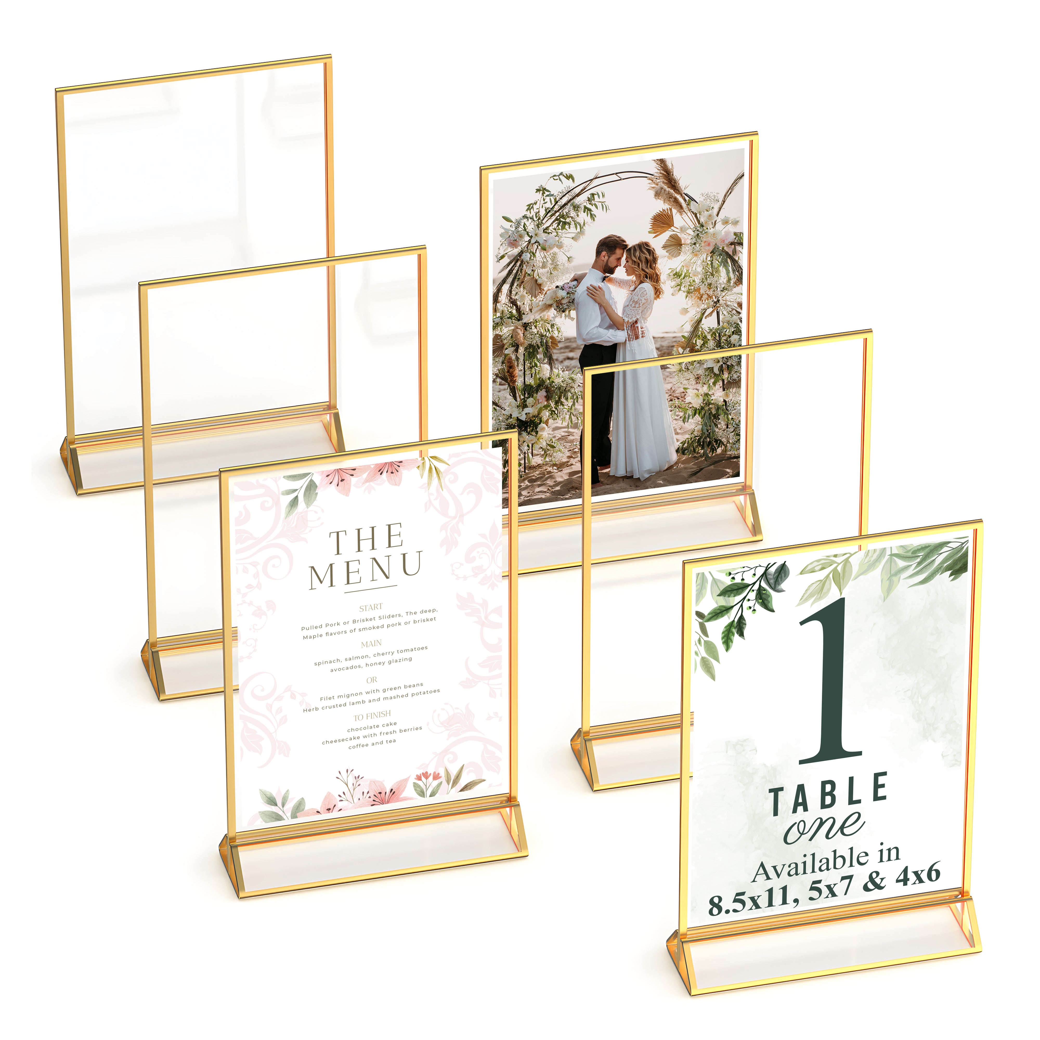 Dasher Products Gold Picture Frames Double Sided - 6 Pack - 4x6 Acrylic Gold Table Number Holders, Clear Easel Table Stands for Signs, Gold Frames for Wedding Table Numbers, Menu Holder, Photo Frame