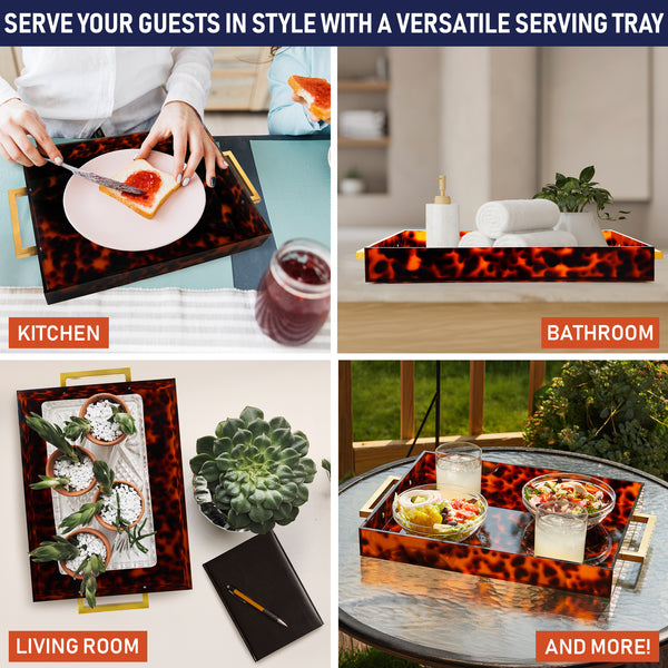 Acrylic Serving Tray with Gold Handles, 16