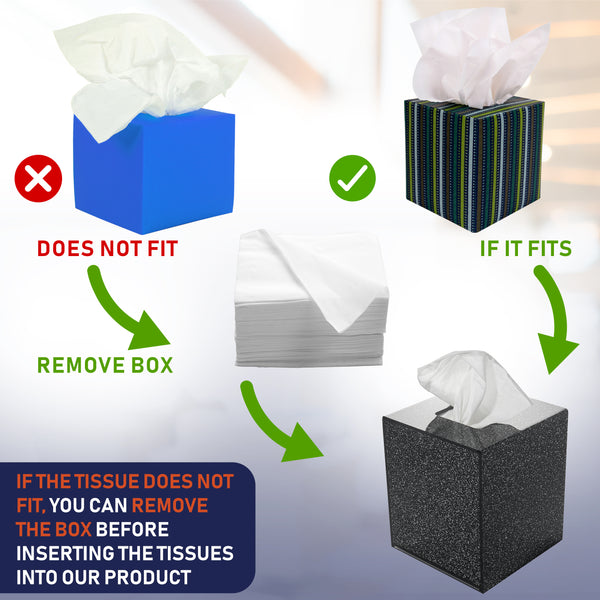 Acrylic Tissue Box Holder, Square Tissue Box Dispenser for Facial Tissue, Napkins, Dryer Sheets. Perfect Cover for Bathroom, Desks, Countertops, Vanity, Bedroom, Night Stands (Square, Black Glitter)