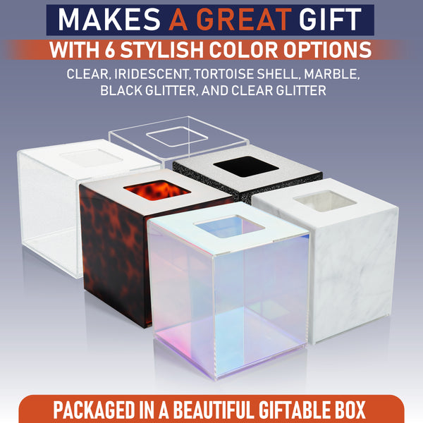 Acrylic Tissue Box Holder, Square Tissue Box Dispenser for Facial Tissue, Napkins, Dryer Sheets. Perfect Cover for Bathroom, Desks, Countertops, Vanity, Bedroom, Night Stands (Square, Black Glitter)