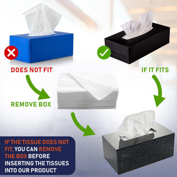 Acrylic Tissue Box Holder, Clear Tissue Box Dispenser for Facial Tissue, Napkins, Dryer Sheets. Perfect Cover for Bathroom, Desks, Countertops, Vanity, Bedroom, Night Stands (Rectangle, Black Glitter)