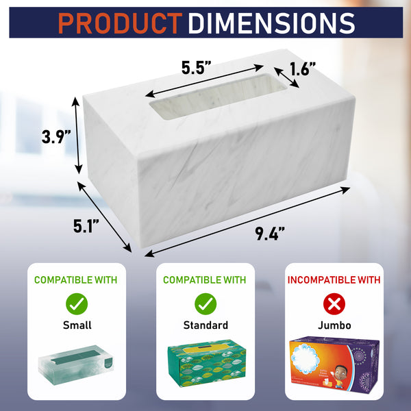 Acrylic Tissue Box Holder, Clear Tissue Box Dispenser for Facial Tissue, Napkins, Dryer Sheets. Perfect Cover for Bathroom, Desks, Countertops, Vanity, Bedroom, Night Stands (Rectangle, Marble)
