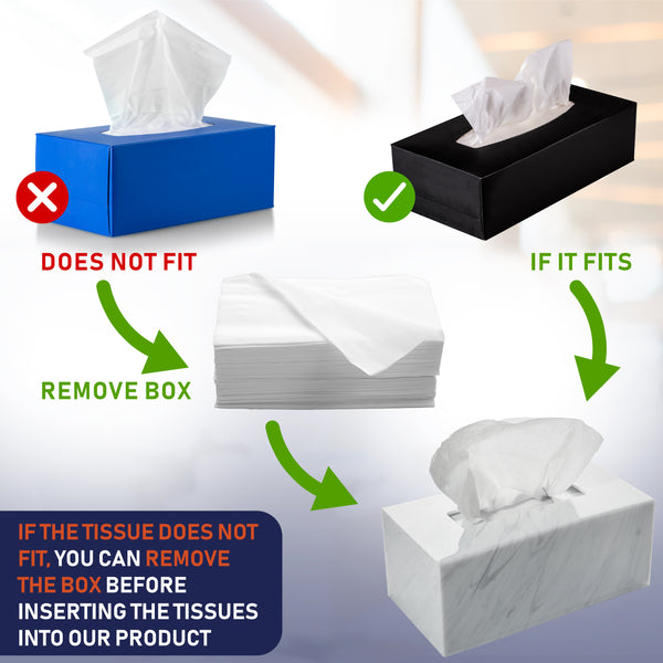 Acrylic Tissue Box Holder, Clear Tissue Box Dispenser for Facial Tissue, Napkins, Dryer Sheets. Perfect Cover for Bathroom, Desks, Countertops, Vanity, Bedroom, Night Stands (Rectangle, Marble)