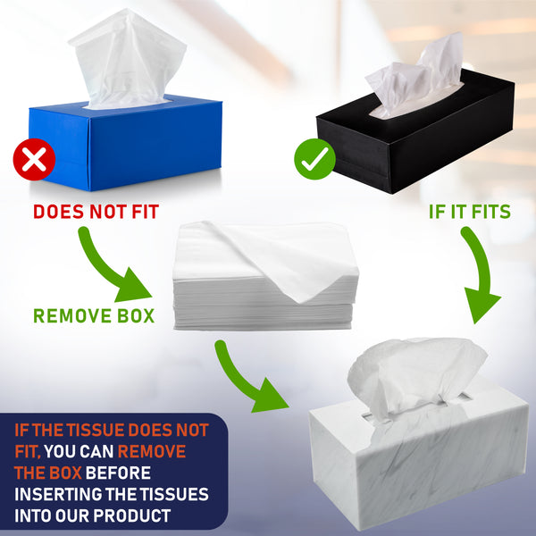 Acrylic Tissue Box Holder, Clear Tissue Box Dispenser for Facial Tissue, Napkins, Dryer Sheets. Perfect Cover for Bathroom, Desks, Countertops, Vanity, Bedroom, Night Stands (Rectangle, Marble)