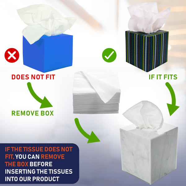 Acrylic Tissue Box Holder, Square Tissue Box Dispenser for Facial Tissue, Napkins, Dryer Sheets. Perfect for Bathroom, Desks, Countertop, Vanity, Bedroom Dressers, Night Stands (Square, Marble)